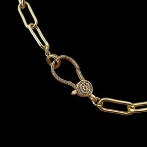 Pave Rhinestone Clasp Gold Tone Link Chain 19.5" Necklace Minimalist Contemporar